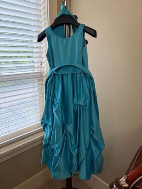Turquoise Girls' Satin Party Dress